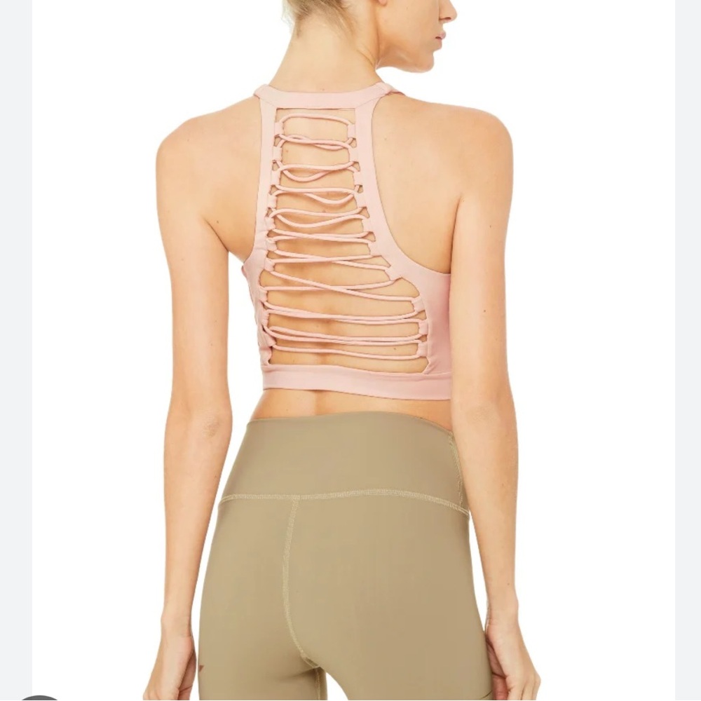 ALO Yoga movement Taupe Lace-Up Detail Bra Top Sz L